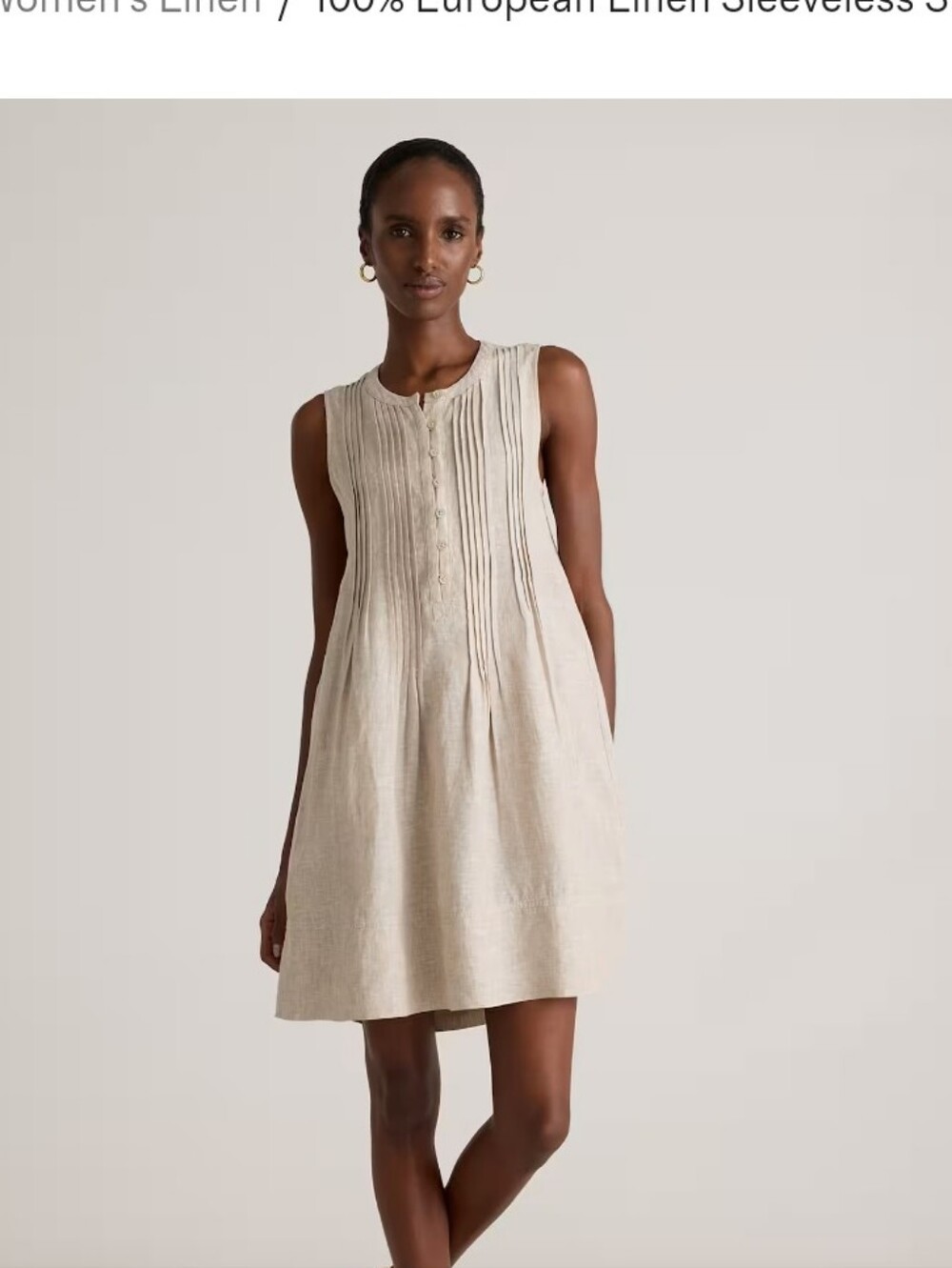 Quince Sleeveless Pintuck Linen Mini Dress in Natural